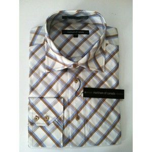 MARKHAM OF CANADA MENS NEW OFF WHITE 100%COTTON DRESS SHIRT SIZE:16-16.5/LS